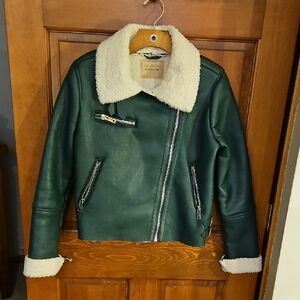 Blank NYC Green Leather Jacket with White Shearling